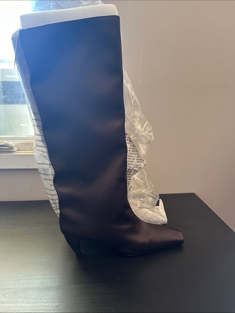 H&M Brown Satin Knee High Boots